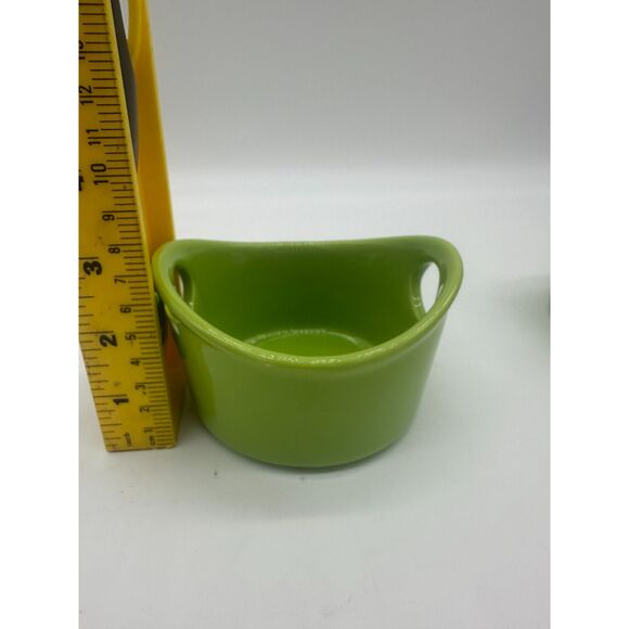 Ramekins Ceramic Baking Baskets for Baking 4.5" Small Dish w/ Handles Green - Picture 5 of 6